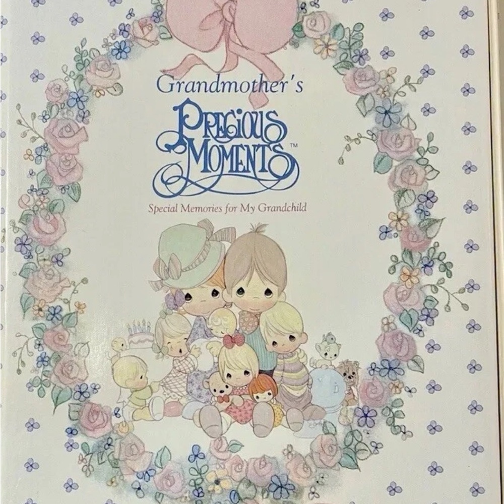 Precious Moments Pastel Floral Grandmother's Book, and plate